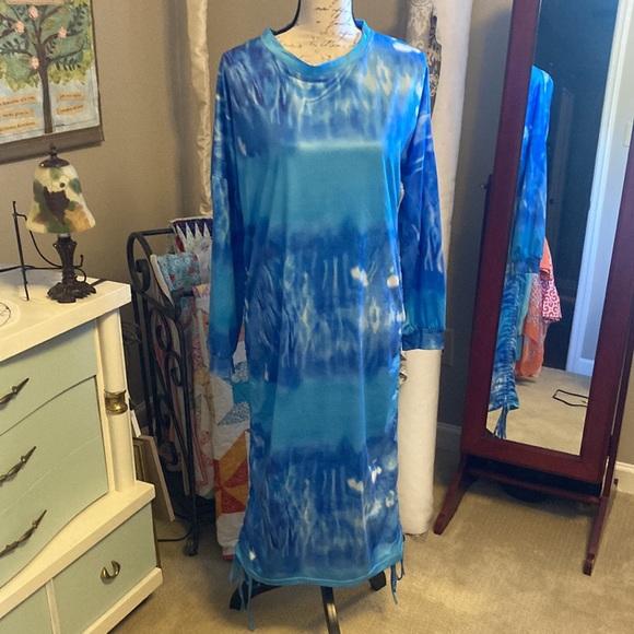 X&Z Stretchy Blue Tie Dye Dress/Shirt - Picture 3 of 6